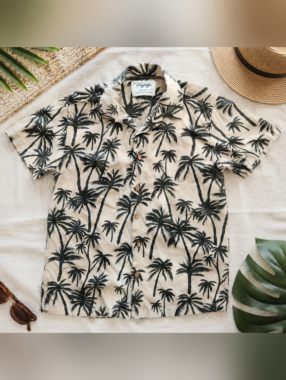 Boys Hawaiian Craft + Flow Voyage Button Down Shirt Palms Vacation Resortwear